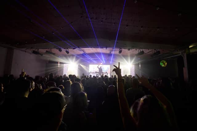 A packed warehouse at the December edition of Dance Music Archive