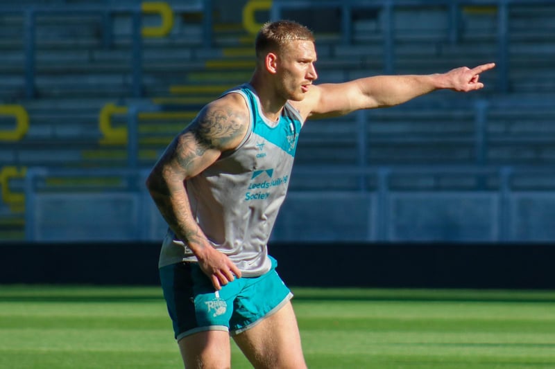 Prop Mikolaj Oledzki, Rhinos' player of the year in 2021 and 2022, makes a point.