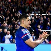 Caleb Hamlin-Uele celebrates Wakefield Trinity's play-off win against Leigh Leopards. Picture by Olly Hassell/SWpix.com.