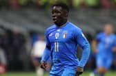 MILAN, ITALY - SEPTEMBER 23: Wilfried Gnonto of Italy looks on during the UEFA Nations League League A Group 3 match between Italy and England at San Siro on September 23, 2022 in Milan, Italy. (Photo by Marco Luzzani/Getty Images)