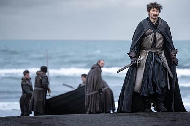 William of Normandy (Nikolaj Coster-Waldau) arrives on English soil in King & Conqueror (Picture: BBC/CBS Studios)
