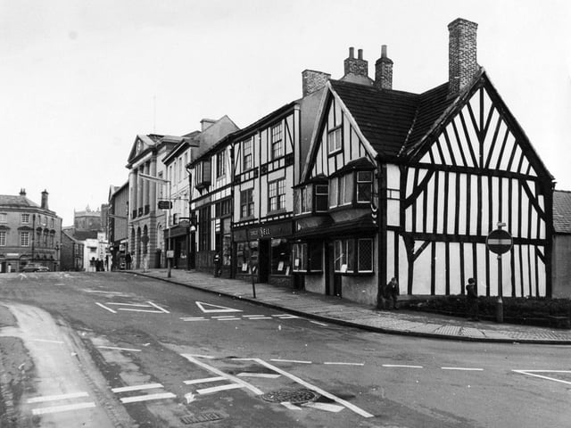 A peaceful scene from April 1972 showing the Wakeman's House on the right, with the Town Hall and part of the Cathedral in the background.