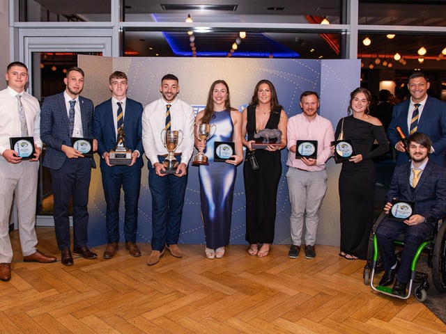 Leeds Rhinos 2026 player of the year winners (left-right): Robin Smith, John Fletcher, Fergie McCormack, Jake Connor, Ella Donnelly, Connie Boyd, Chris Young, Ellie Sander, Ryan Hall, Cameron Hills.