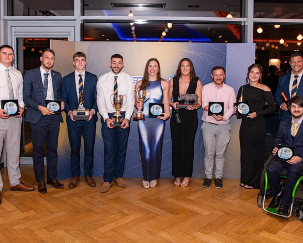 Leeds Rhinos 2026 player of the year winners (left-right): Robin Smith, John Fletcher, Fergie McCormack, Jake Connor, Ella Donnelly, Connie Boyd, Chris Young, Ellie Sander, Ryan Hall, Cameron Hills.