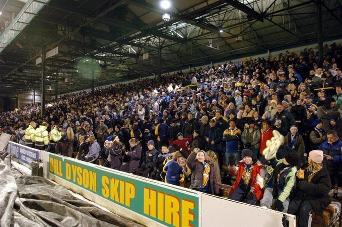 Leeds Rhinos fans gather in Headingley's South Stand before the 2006 derby with Castleford Tigers was postponed because of a frozen pitch.