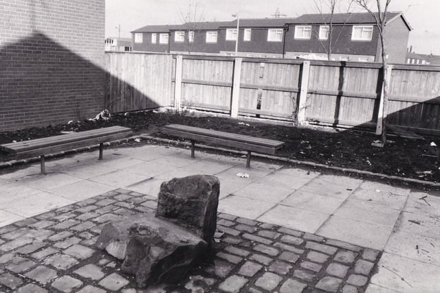 A public area on the Rochford estate pictured in March 1980.