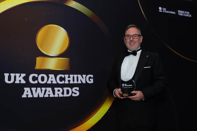 Paul Moseley pictured with his award at last night's UK Coaching Awards evening