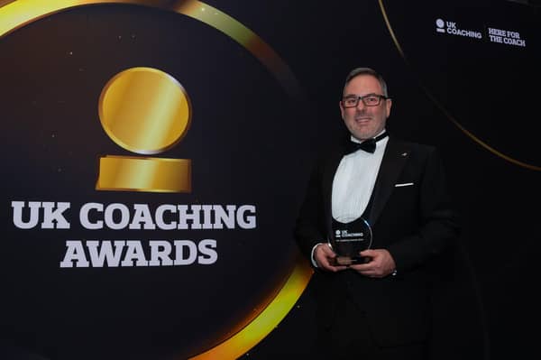 Paul Moseley pictured with his award at last night's UK Coaching Awards evening