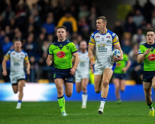 Rhinos winger Ash Handley almost scored a stunner against Warrington, racing 90 metres before being tackled just short by Matty Ashton. He later went off injured.