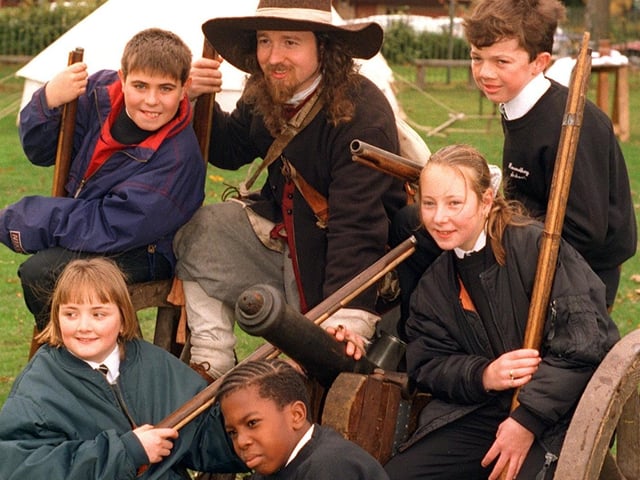 Roundhay High School together with members of the Civic War Society put on war tactics demonstrations for the visitors at the school's open day in November 1996. Pictured, back from left, are Robert Maszkowski, Paul Mackintosh, a Musketeer of Montagu's Regiment and Alex Yeo. Front, from left, are Donna Toulson, Dean Evelyn and Cherie Bull.