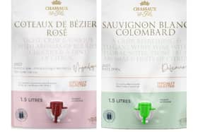 Aldi launches new 1.5l Sauvignon Blanc Colombard and Cotéaux De Beziers Rosé wine pouches for summer .
