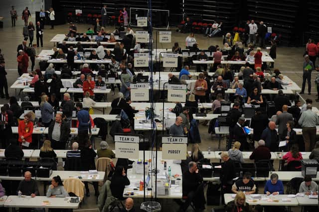 The results of the 2023 Leeds City Council elections are being counted at the First Direct Arena. Picture: Steve Riding