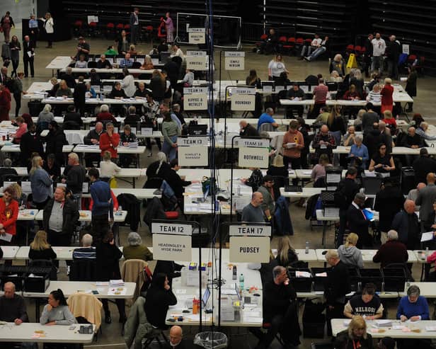The results of the 2023 Leeds City Council elections are being counted at the First Direct Arena. Picture: Steve Riding