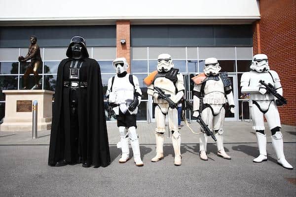 Darth Vader and chums visited Headingley for the Salford game. Picture by Matt West/SWpix.com.