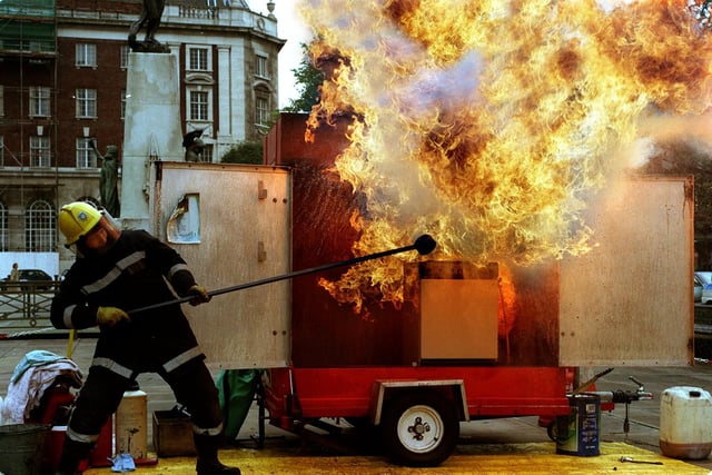 What happens when water is used to extinguish a fire? Firefighters demonstrated the answer in the city centre in September 1999.
