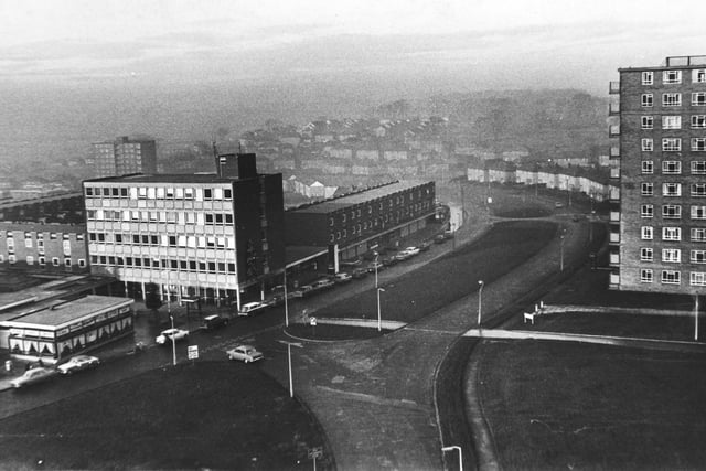 The bird's eye view which many Seacroft residents  enjoy from their flats near the shopping centre - block upon block of council houses disappear into the winter mist. Pictured in December 1967.