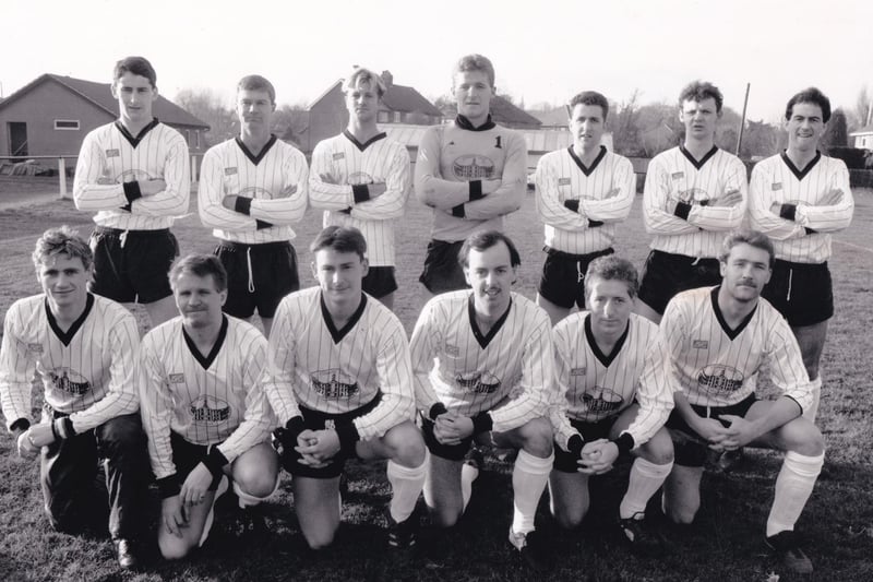 Knareborough Town who played in the Premier Division of the Harrogate and District League, pictured in November 1989. Back row, from left, are Paul Wilcock, Robby Pearson,. Geoff Cooper, Mark Wright, Mark Booth, John Huby and John Wright. Front row, from left, are Mark Codman, Mick Dawes, Heath Anderson, Glen Garbutt, Neil Bland and John  Grafton.
