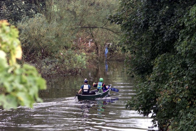 Members of the Leeds Canoe Club take to the River Aire to collect rubbish which has accumalated along the bankside. The clean up is part of Yorkshire Water's £400 million Rivercare initaitive, with the canoe club being given £400 to get involved.