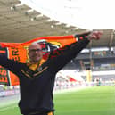 Castleford Tigers coach Craig Lingard celebrates last weekend's win at Hull FC. Picture by John Victor.