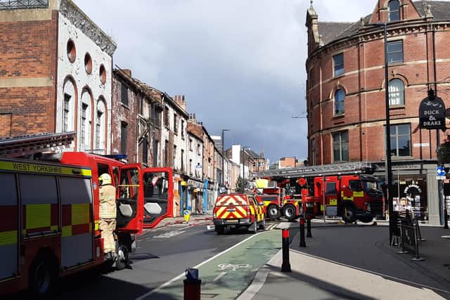 Firefighters working to control the blaze on Kirkgate, Leeds city centre