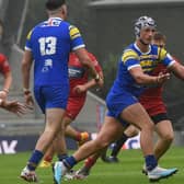 Mason Corbett gets a pass away for Rhinos academy against Hull KR at Headingley in 2023. Picture by Matty Merrick/Leeds Rhinos.