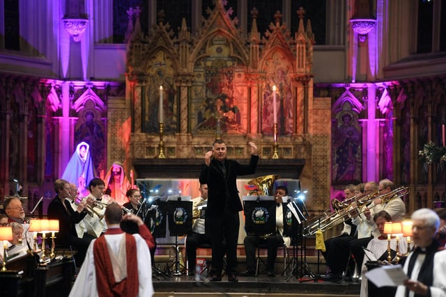 Leeds Minster was filled with the voices of people singing carols, the choir and the brass band.