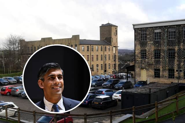 Prime Minister Rishi Sunak, inset, promised to “back the incredible people” of Leeds on a visit to Sunny Bank Mills in Farsley on November 23. Photo: National World/Getty Images.