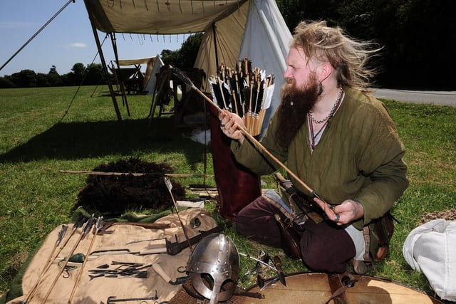Dan Burrell "Dain" of Volsun Vikings, York making arrows.