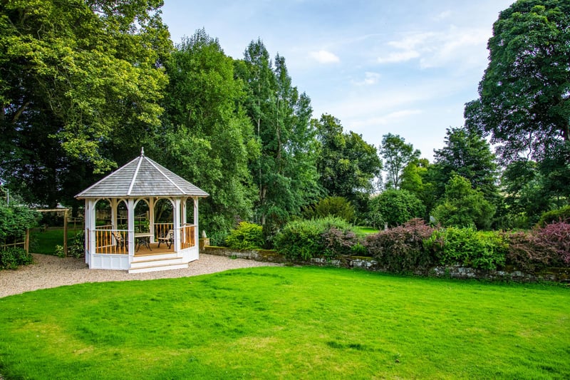 The beautiful gardens include this lovely pavilion.
