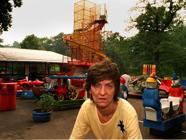 This is Evelyn Miller at her fun fair in Roundhay Park which was threatened with closure in August 1996.