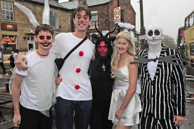 The Otley Run was packed with ghoulish costumes. From left is Oliver Howarth, Joe Copple, Lauren Lees, Caitlin Barlow, Alex Ward