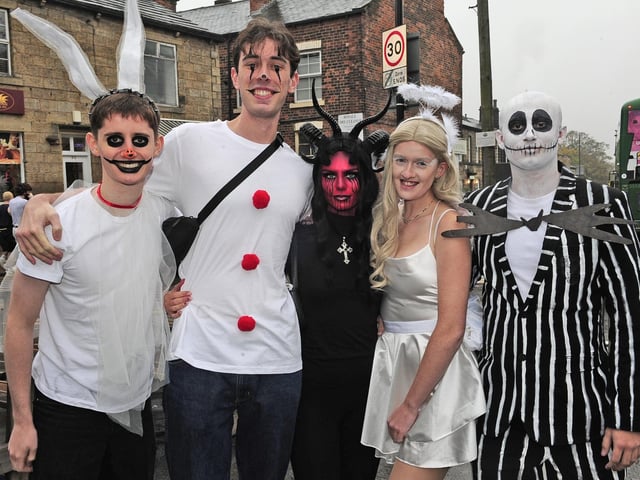 The Otley Run was packed with ghoulish costumes. From left is Oliver Howarth, Joe Copple, Lauren Lees, Caitlin Barlow, Alex Ward