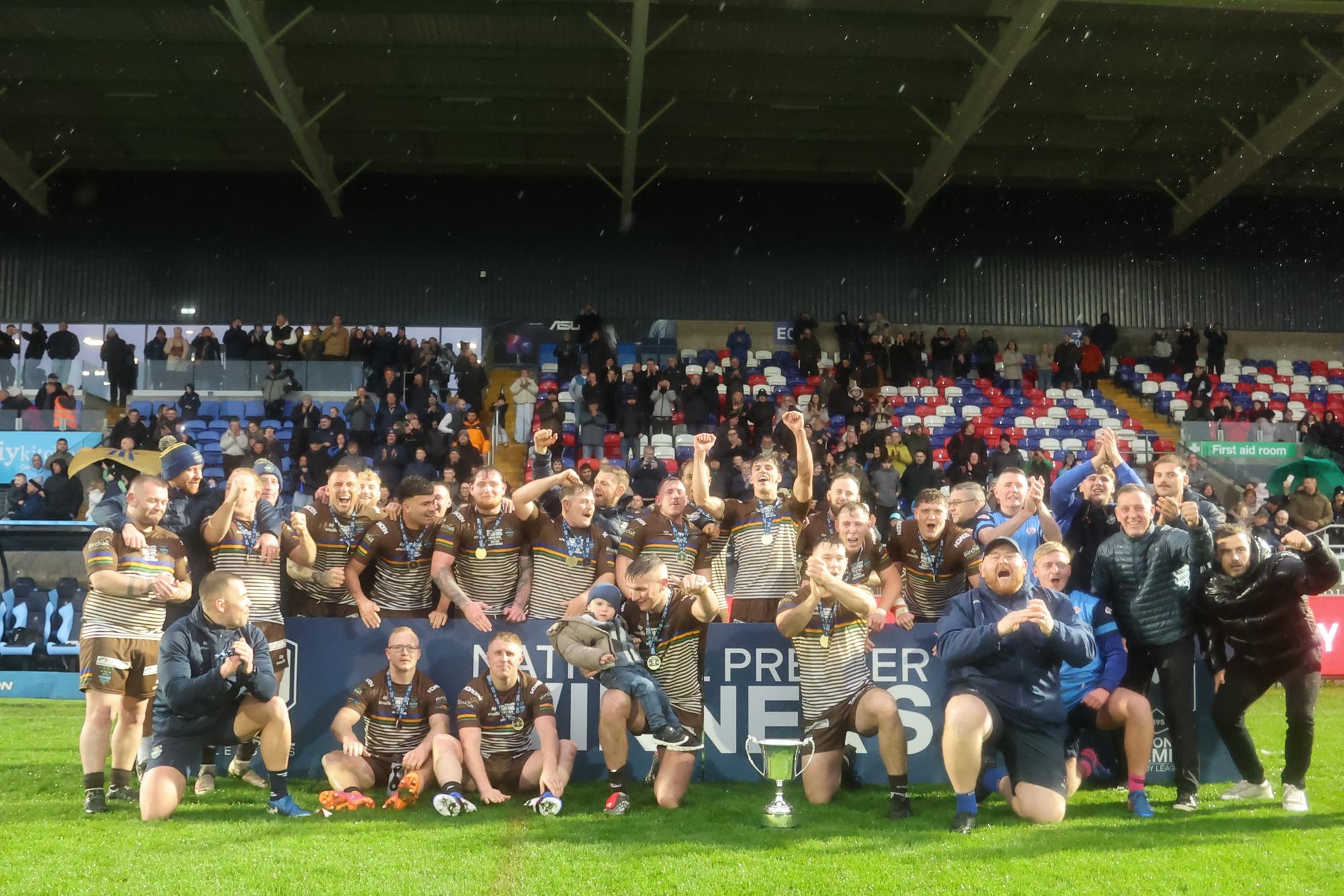 Hunslet ARLFC celebrate their 14-0 win against West Hull in the National League Premier Division Grand Final at Wakefield Trinity's DIY Kitchens Stadium, Belle Vue.