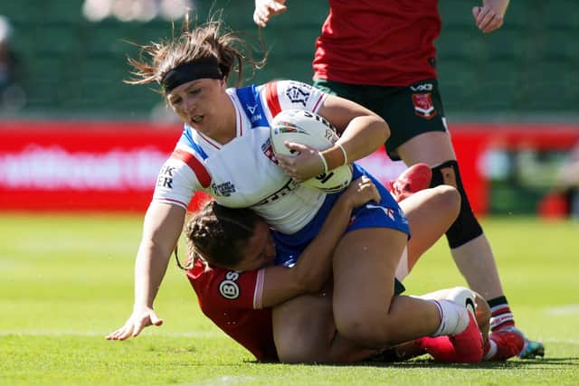 Connie Boyd, of Leeds Rhinos, in World Cup action for England against Wales last week. Picture by Anita Reca/SWpix.com.