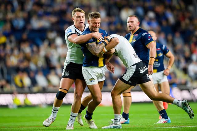 Chris Hankinson, seen on the ball against Hull FC two weeks ago, is an option to play centre when Leeds Rhinos face Warrington Wolves on Friday. Picture by Allan McKenzie/SWpix.com.