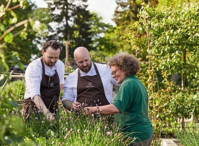 Adam Degg, Head Chef at Rudding Park’s Fifty Two in their kitchen garden.