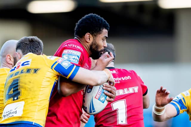 Leeds Rhinos have spoken to Kallum Watkins, seen in action agianst them two months ago, about a return to AMT Headingley. Picture by Allan McKenzie/SWpix.com.