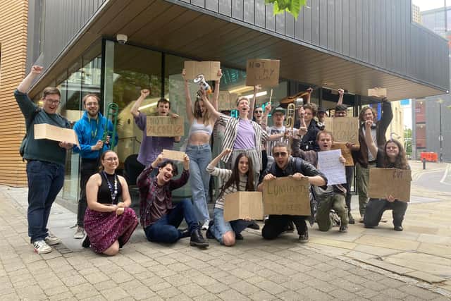 Students of Leeds Conservatoire made their feelings heard outside of the specialist music and performing arts school. Photo: National World