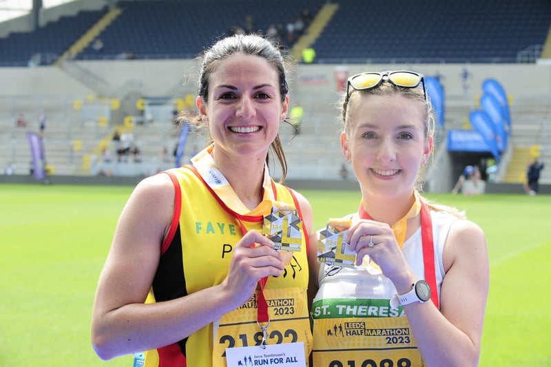 Female half marathon winner Faye Birkby is joined by runner-up Elle Warren.