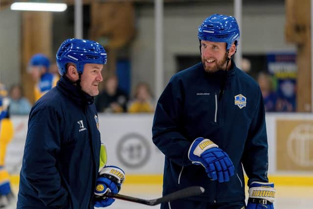 CALL-UP: Leeds Knights' head coach Ryan Aldridge (left) and assistant coach, Davey Lawrence. Picture: Oliver Portamento.