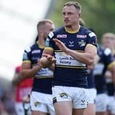 James Donaldson applauds Rhinos' fans at the end of last week's win over Warrington. Picture by John Clifton/SWpix.com.
