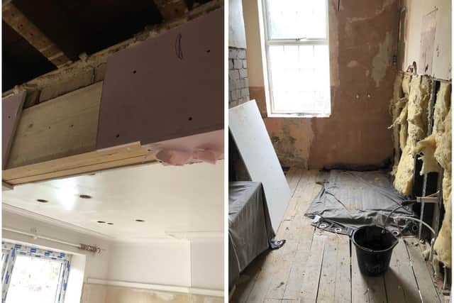 The couple complained after Thomas Dexter installed a wooden beam in place of a steal one (left) and he left the work at their home half completed after they had paid him over £50,000. Photo: Handout