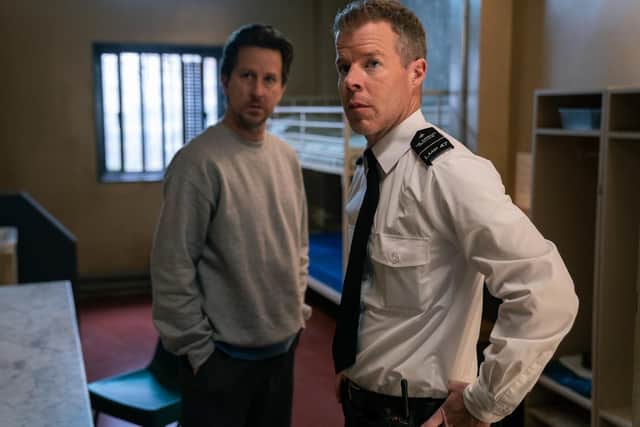 Prison officer Gary Campbell (Stephen Wight) and inmate Patrick Morgan (Lee Ingleby) find themselves at odds in the new series of Channel 4 comedy-drama Screw (Picture: Mark Mainz/STV/Channel 4)