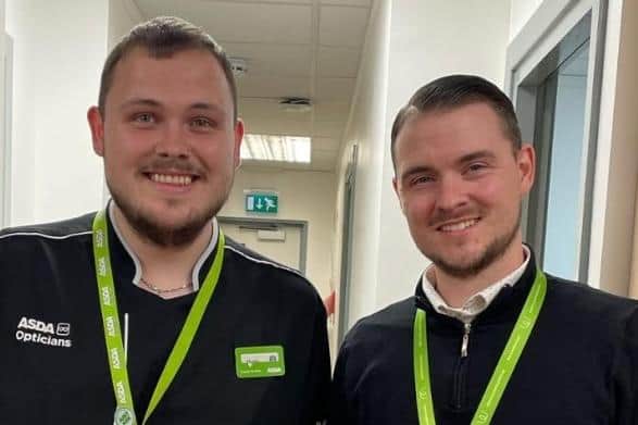 Harry Evans (right) with the Asda store manager in Adel where the incident happened, Joel Turner. Photo: Asda