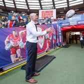 Rohan Smith plays ball with spectators at Old Trafford before Leeds Rhinos face St Helens in the 2022 Super League Grand Final. Picture by Allan McKenzie/SWpix.com.