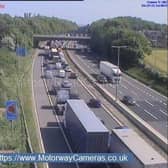 One lane (of three) is now closed due to the broken down vehicle. Picture: motorwaycameras