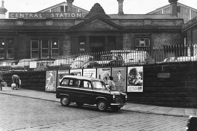 Outside of Leeds Central Station on Station Approach in August 1963.