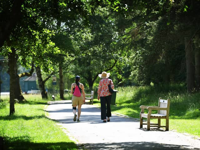 Walkers in Golden Acre Park, Leeds, in the heatwave. Picture: Jonathan Gawthorpe