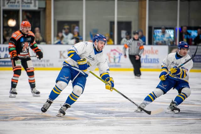 KICKSTART: Jordan Buesa (left) will hope to build on last weekend's performance in the win against Telford Tigers with more contributions this week for Leeds Knights. Picture: Ben Gordon/Knights Media.