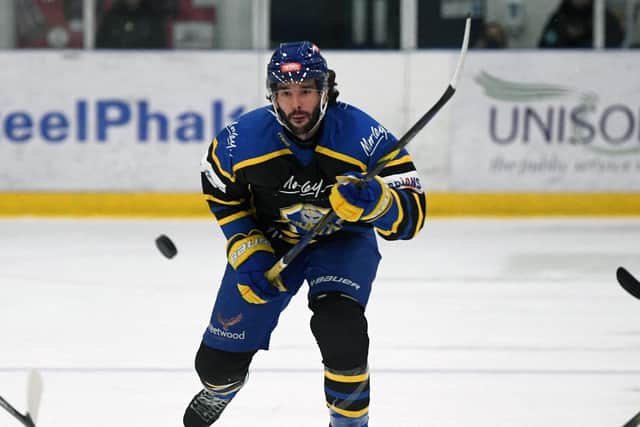 TWO'S UP: Leeds Knights' Matt Bissonnette put Leeds Knights 2-0 ahead in Romford on Saturday night. Picture: Jonathan Gawthorpe